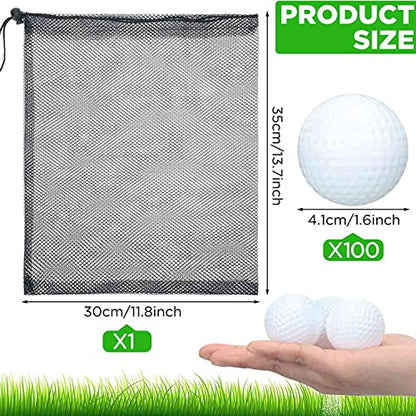 100 Pcs Training Golf Balls Hollow Golf Plastic Ball with Mesh Drawstring Storage Bags for Training, White