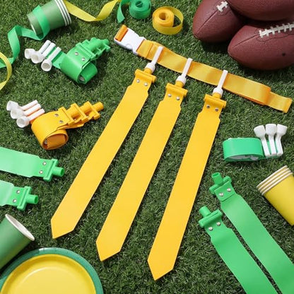 Hungdao 10/12 Players Flag Football Belts and Flags Adjustable Football Belts for Kids Teens Adults Team Training Sport Event - color: Green,yellow