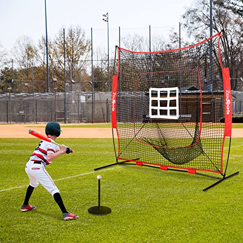 ZENY 5'x5' / 7'×7' Baseball Softball Practice Net Hitting Batting Catching Pitching Training Net with Carry Bag, Baseball Training Equipment - style: 7x7ft- White Strike Zone