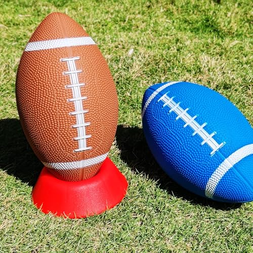6 Pack 8.3" Inflatable Footballs with Pump and Kicking Tee,Rubber Junior Soft Small Toddler and Mini Footballs, Playground Balls for Kids - color: Multicolor