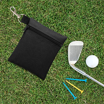 Golf Tee Pouch, 5.62 X 6.87 Inch Professional Zipper Golf Tee/Ball Pouch Bag with Metal Lobster Claw Clip - color: BLACK