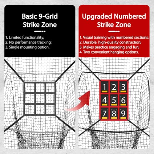 7x7 ft Baseball & Softball Practice Net with 9 Numbered Strike Zone | PRO Training Net for Hitting, Pitching & Batting | with Carry Bag, Bow Frame for All Ages & Skills - color: black