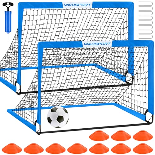 Kids Soccer Goals for Backyard Set - 2 of 4' x 3' Portable Soccer Goal Training Equipment, Pop Up Toddler Soccer Net with Soccer Ball, Soccer Set for Kids and Youth Outdoor Games, Sports, Play - color: 4-Blue, style: 5 ft x 3.6 ft