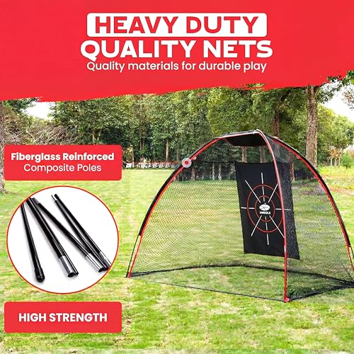 10x7ft Heavy Duty Golf Hitting Net with Swing Path Mat & Turf Insert – Backyard & Garage Golf Practice Net for Real Golf Balls, Indoor Outdoor Full Swing & Chipping