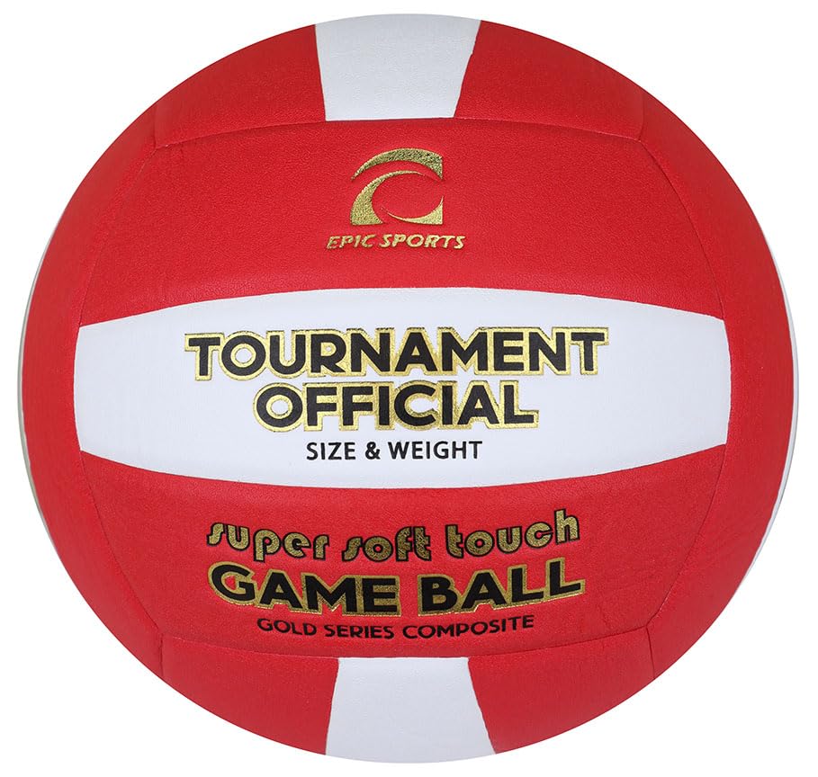 Epic Gold Series Tournament Official Game Volleyball (24-Colors Available) - color: SCARLET/WHITE