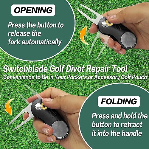 FINGER TEN Golf Divot Repair Tool and Ball Marker Switchblade Value Pack, Foldable Magnetic Stainless Steel with Pop-up Button for Men Women - color: C: 2 in Black