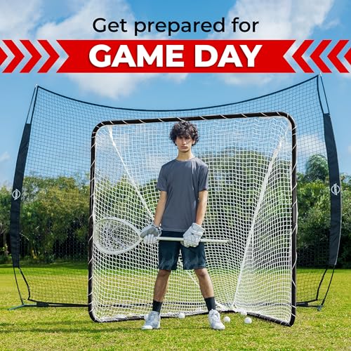 Velocity Official Size 6x6x7' Backyard Lacrosse Practice and Training Goal, Includes 4MM Lacrosse Net, for Youth, Kids, and Adults - color: Black Frame, style: White Net