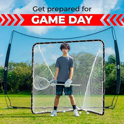 Velocity Official Size 6x6x7' Backyard Lacrosse Practice and Training Goal, Includes 4MM Lacrosse Net, for Youth, Kids, and Adults - color: Black Frame, style: White Net