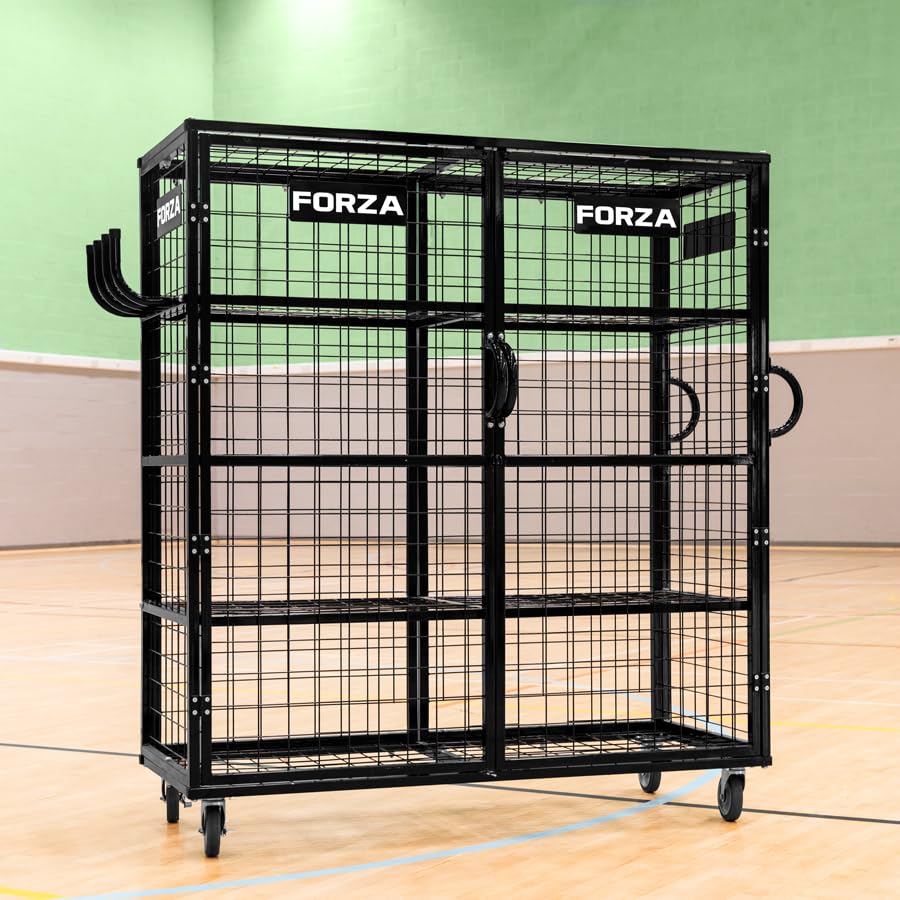 FORZA XL Sports Equipment Storage Cabinet & Cart | Portable Rolling Cart with Mesh Shelves & Lockable Design - Ideal for Schools, Gyms and Sports Centers