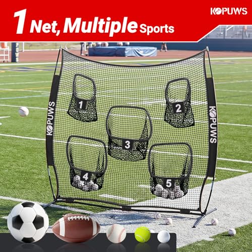 Football Throwing Net: 7x7FT Football Net for Throwing Multi-Sport Practice Net with 5-Target Heavy-Duty Impact-Resistant Throwing & Kicking for Football/Soccer/Baseball/Tennis/Golf with Carry Bag