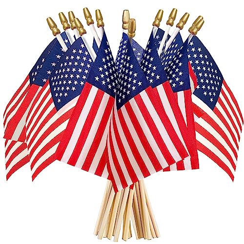 AhfuLife 15 Pcs American Hand Held Flags for USA 250 Years Anniversary, 5×8 Inch USA Small Stick Flag with 12.5" Pole, American Hand Flags for World Cup, Independence Day, Sports Event Party Decor - color: USA, size: 5×8 Inch-15 Pcs