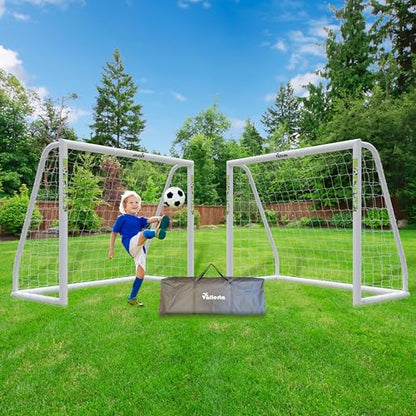 Vallerta® Soccer Goal 12x6Ft/10x6Ft/7x5Ft/6x4Ft. Portable Weatherproof PVC Frame with Net, Carry Bag and Ground Stakes, Youth Regulation Sizes for Kids and Adults, Outdoor/Indoor. - size: 10 X 6 Ft