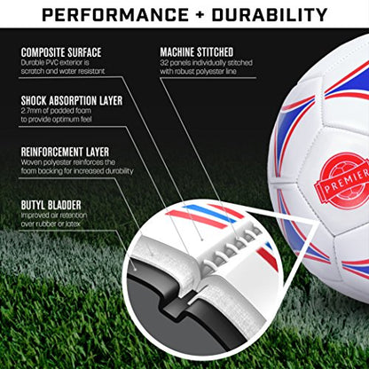 GoSports Premier Soccer Balls - Single or 6 Pack - Sizes 3, 4, 5, with Ball Pump - size: 6 Pack - Size 5