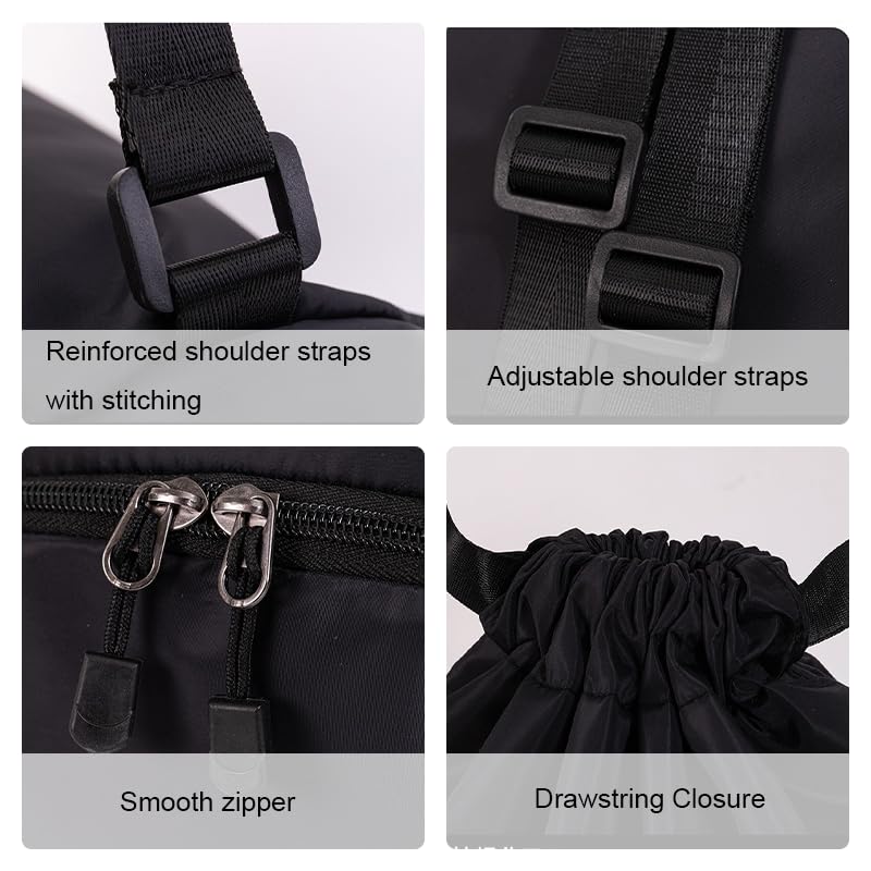 Sports Drawstring Backpack, Waterproof Swim Gym Bag for Women&Men, String Basketball Pack with Shoes Compartment, Black - color: Black