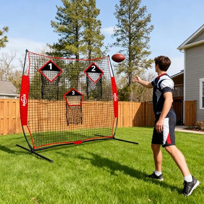 Kapler Football Trainer Throwing Net - 6 x 6 ft Nets with 3 Target Pockets - Protable Quarterback Accuracy Improving for Youth and Adults Backyard Drills - Includes Carry Bag