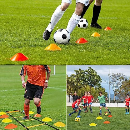 Speed Agility Ladder Training Set, Soccer Football Training Equipment Includes 12 Rung 20Ft Agility Ladder, 12 Disc Cones, 4 Steel Stakes, Resistance Parachute & Carry Bag