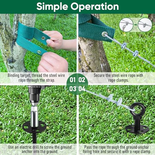 18'' Ground Anchors Screw in Heavy Duty, Shed Anchor Kit with Straps & Steel Cable & Tools, Earth Anchors for Mobile Home, Carports, Swing Set, Tree, Trampoline - Secure Against High Winds(4)