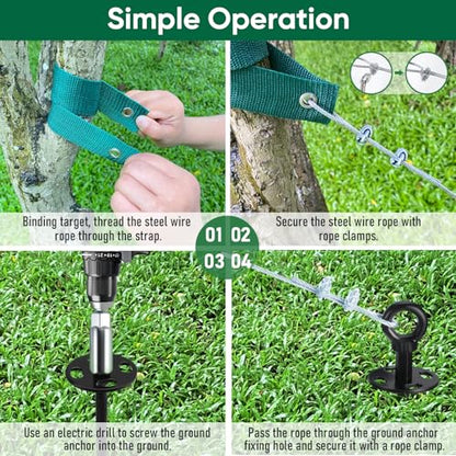 18'' Ground Anchors Screw in Heavy Duty, Shed Anchor Kit with Straps & Steel Cable & Tools, Earth Anchors for Mobile Home, Carports, Swing Set, Tree, Trampoline - Secure Against High Winds(4)