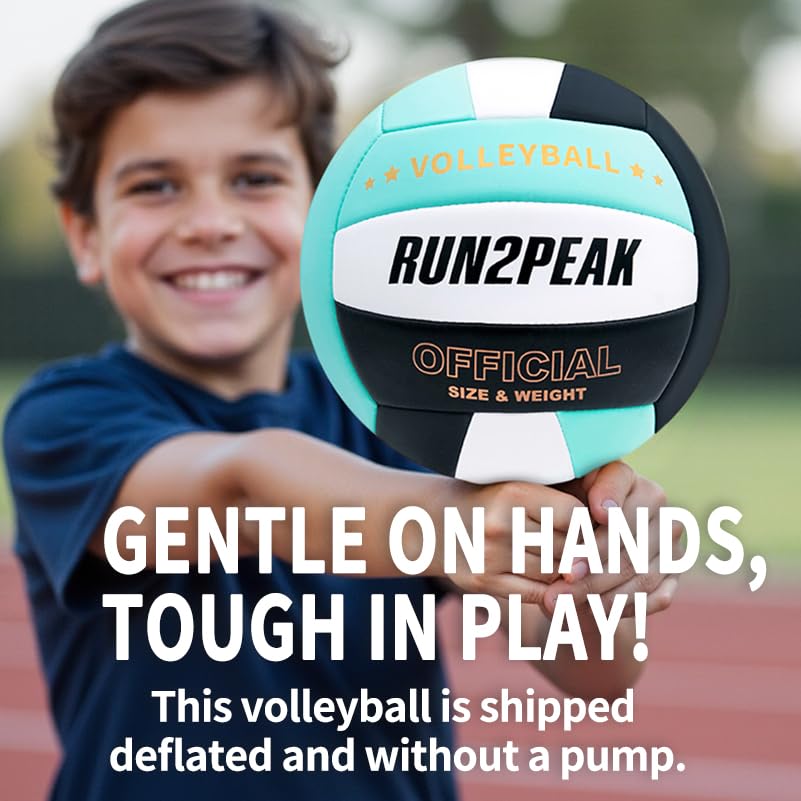 RUN2PEAK Soft Volleyball Ball Official Size 5 Volleyballs for Indoor Outdoor Beach Pool Game Play for Teen Beginner Recreational Team Professional PU Leather Training Practice Volley Balls