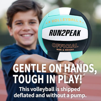 RUN2PEAK Soft Volleyball Ball Official Size 5 Volleyballs for Indoor Outdoor Beach Pool Game Play for Teen Beginner Recreational Team Professional PU Leather Training Practice Volley Balls