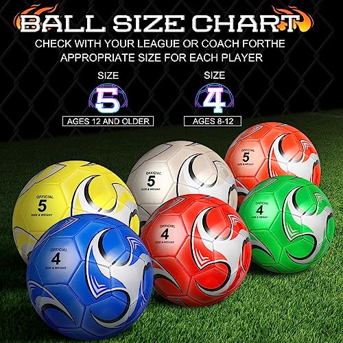 Deekin 6 Pcs Soccer Ball with Pump Size 5/4/3 Official Outside Sport Soccer Deflated Machine Stitched Ball for Indoor Outdoor Sport Training Practice Birthday Gift for Child Adult