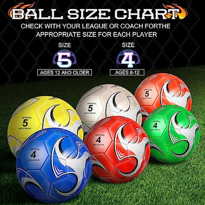 Deekin 6 Pcs Soccer Ball with Pump Size 5/4/3 Official Outside Sport Soccer Deflated Machine Stitched Ball for Indoor Outdoor Sport Training Practice Birthday Gift for Child Adult