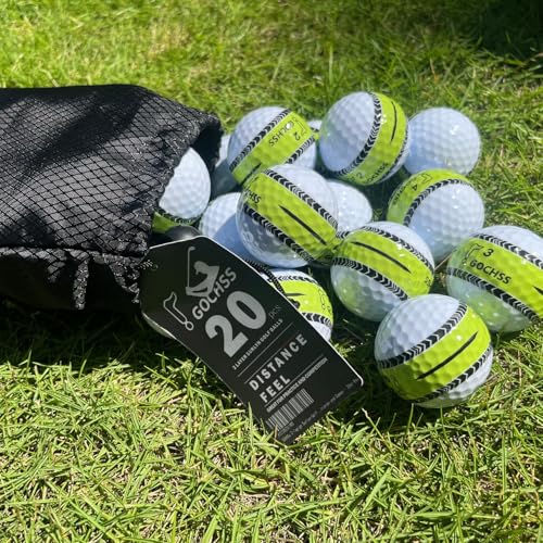 Golf Balls with Green Aiming Line, 332 Dimples, Low Spin, Long Distance Over 30 Yards, Durable Golf Balls for Amateur, Junior, Lady – 20 Pack - color: Green Aiming Line, size: 3-Layer