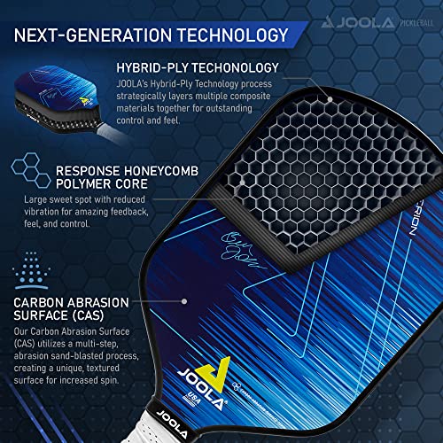 JOOLA Ben Johns CAS 16mm Carbon Fiber Pickleball Paddle - CAS Surface Tech - Control & Power Paddle - USAP Approved - Aero Curve - Feel-Tec Pure Grip - NFC Chip - color: Blue with Cover, size: Hyperion