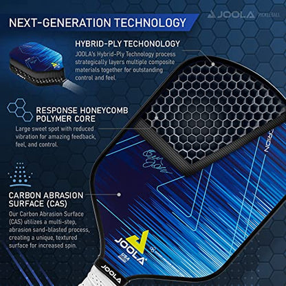 JOOLA Ben Johns CAS 16mm Carbon Fiber Pickleball Paddle - CAS Surface Tech - Control & Power Paddle - USAP Approved - Aero Curve - Feel-Tec Pure Grip - NFC Chip - color: Blue with Cover, size: Hyperion