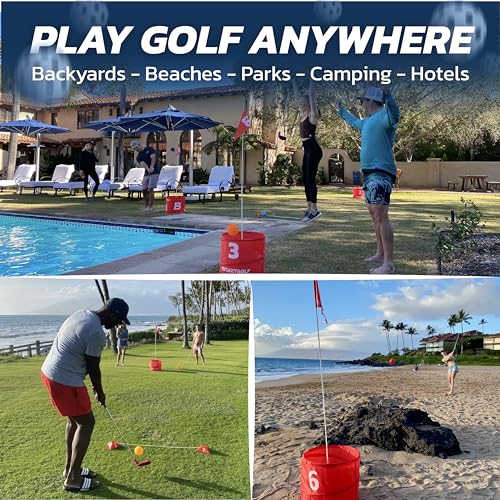bucketgolf Original Game 3-Hole Travel Set – #1 Backyard Golf Game for Adults. Ideal for Yard, Beach, Park, Camping, and Outdoor Fun