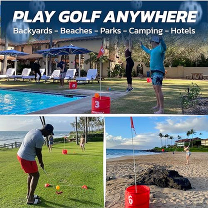 bucketgolf Original Game 3-Hole Travel Set – #1 Backyard Golf Game for Adults. Ideal for Yard, Beach, Park, Camping, and Outdoor Fun