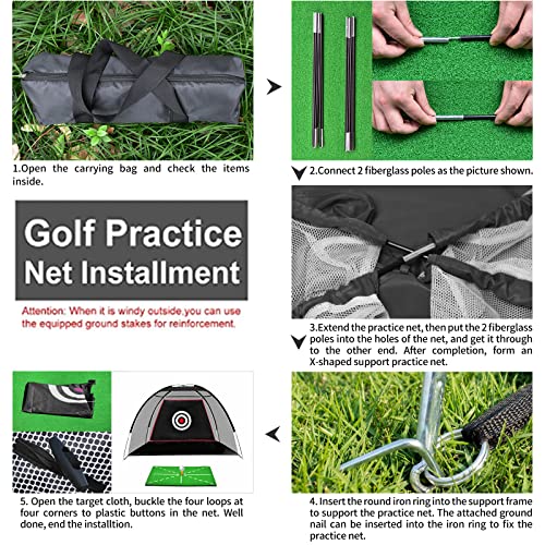 Black Golf Practice Set With Net, Hitting Mat, Target Cloth and Carrying Bag for Backyard Driving - style: Golf Net 9.8x6.4 FT