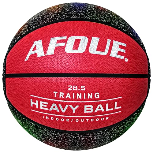 2.2LBS 1.0kg Weighted Training Basketball, 28.5" Size 6 Quality PU Leather Red and Black Starry Night Color Scheme, Indoor Outdoor Improving Strength Handling Dribbling Shooting (Deflated)