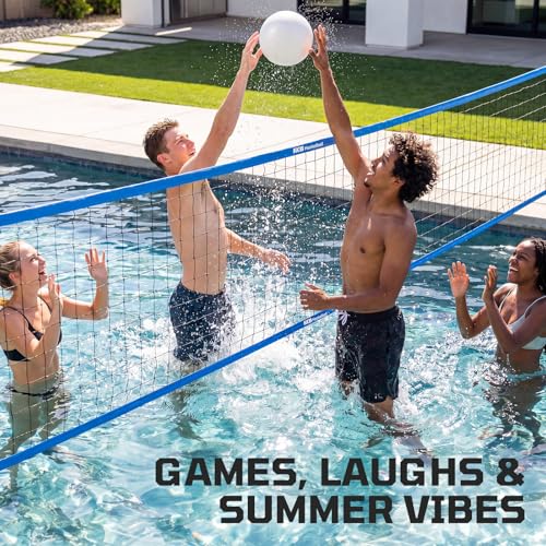 Haokelball LED Pool Volleyball Net Set, 15-32ft Adjustable Volleyball Net for Pool with Heavy Duty Base, Pool Volleyball Set for Inground Pools, Pool Toys & Pool Games for Kids & Adults, 2 Balls