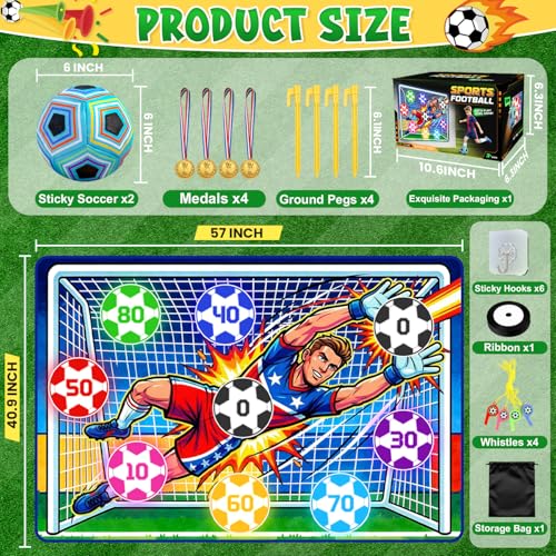 Soccer Ball Game Set for Kids Sticky Flannel Target with 2 Balls, Indoor Outdoor Backyard Shooting Toss Game, Sticky Soccer Ball Game Sports Toys Gift for Boys Girls 3-5 6-8 8-12 Year Old