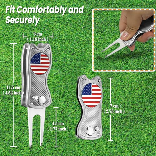 FINGER TEN Golf Divot Repair Tool and Ball Marker Switchblade Value Pack, Foldable Magnetic Stainless Steel with Pop-up Button for Men Women - color: 2 in Silver+2 Ball Marker