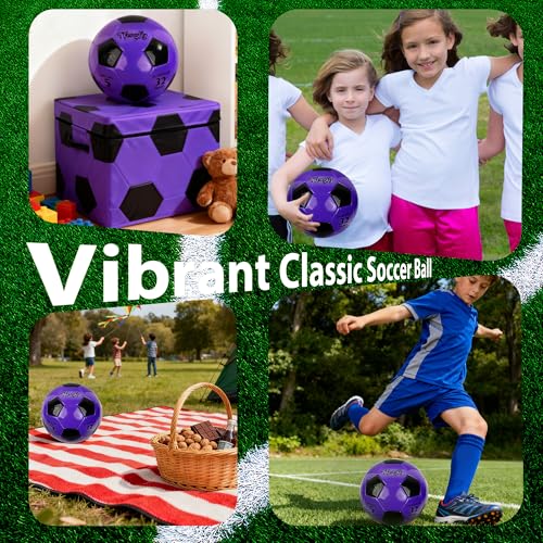 Soccer Ball Size 3 with Pump Needle, Size 3 Trainning Classic White Black Thicker PU Tight Weaved Suitable for Youth Boy League Game Trainning - color: Black+Purple