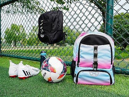 Youth Soccer Bag, Soccer Backpack for Football Volleyball Basketball, Backpack with Ball Compartment and Ball Holder - color: Black