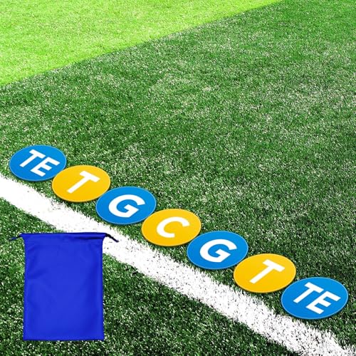 Fuyoooo 7 Pcs Football Lineman Split Marker Players Floor Spot Markers Playing Field Marking Equipment Alignment Offensive Defensive Positions Dots for Drills and Training Teaching Classroom, 6 Inch