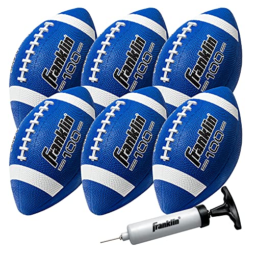 Franklin Sports Kids Junior Grip-Rite Youth Junior Size Rubber Footballs - Peewee Kids Durable Outdoor Footballs - Single & Bulk Packs Available - color: Blue/White, size: Junior, style: 6 Balls
