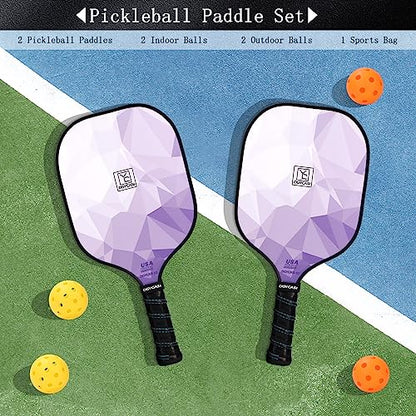 YC DGYCASI Pickleball Paddles Set of 2, 2026 USAPA Approved Pickleball Set, Fiberglass Lightweight Pickle Ball Rackets 2 Pack, 2 Outdoor Pickleball, 2 Indoor Pickleball Balls, 1 Pickleball Bag - color: Purple