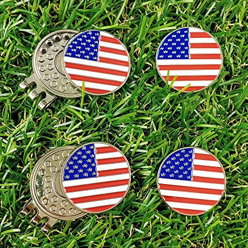 Golf Ball Markers with Hat Clips Value Sets for Men Women Golfer, Removable Attaches Easily to Golf Cap Premium Gifts - color: Flag