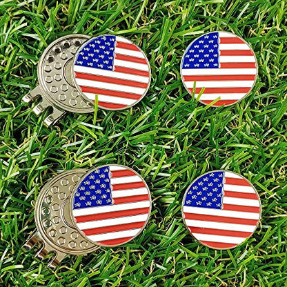 Golf Ball Markers with Hat Clips Value Sets for Men Women Golfer, Removable Attaches Easily to Golf Cap Premium Gifts - color: Flag