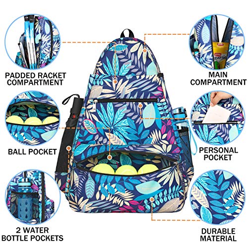 ACOSEN Tennis Bag Tennis Backpack - Large Tennis Bags for Women and Men to Hold Tennis Racket,Pickleball Paddles, Badminton Racquet, Squash Racquet,Balls and Other Accessories - color: Green Floral