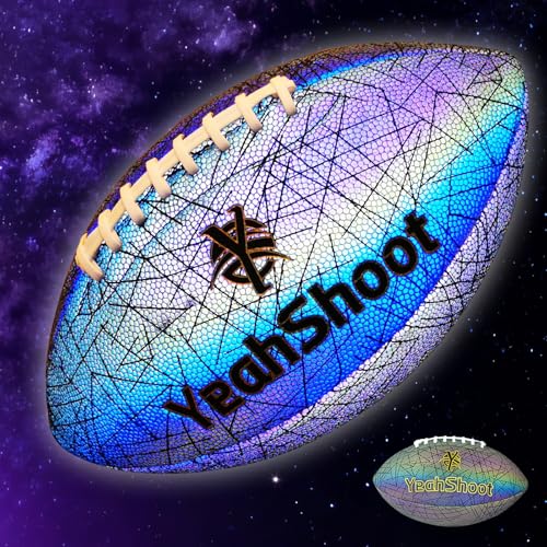 New Holographic Reflective Football Size 9-Glow in The Dark Premium American Football with Stunning Luminous Rugby Durable Grip, for Sports Fans - color: Neon