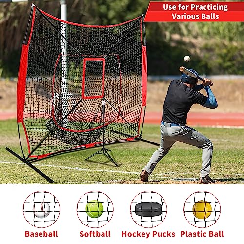 7' x 7' Baseball Softball Hitting & Pitching Practice Net Batting Pitching Training Aid Net w/Carry Bag, Strike Zone and Metal Bow Frame, Baseball Throwing Net for All Levels