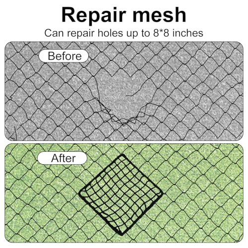 Penitue 6 Pack Universal Sports Net Repair Kit with 100 Nylon Zip Ties, 20x20cm/8x8in Polyester Netting Hole Patches for Soccer Hockey Football Golf Goal Nets Baseball Batting Cages (Black)