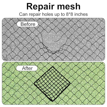 Penitue 6 Pack Universal Sports Net Repair Kit with 100 Nylon Zip Ties, 20x20cm/8x8in Polyester Netting Hole Patches for Soccer Hockey Football Golf Goal Nets Baseball Batting Cages (Black)