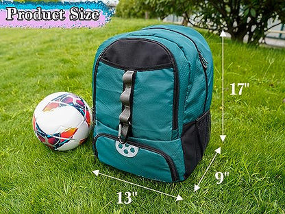 Youth Soccer Bag, Soccer Backpack for Football Volleyball Basketball, Backpack with Ball Compartment and Ball Holder - color: Green