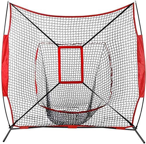 7'×7' Baseball Softball Practice Net with Strike Zone and Carry Bag, Portable Pitching Hitting Batting Catching Throwing Net Toss Backstop Training Aids